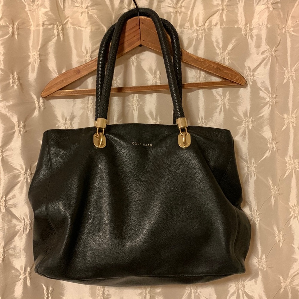Cole Haan Black Pebble Leather Tote Bag Purse